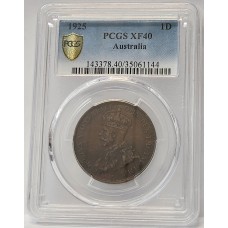 AUSTRALIA 1925 . ONE 1 PENNY . PCGS XF40 AUSTRALIA 1925 . ONE 1 PENNY . PCGS XF40